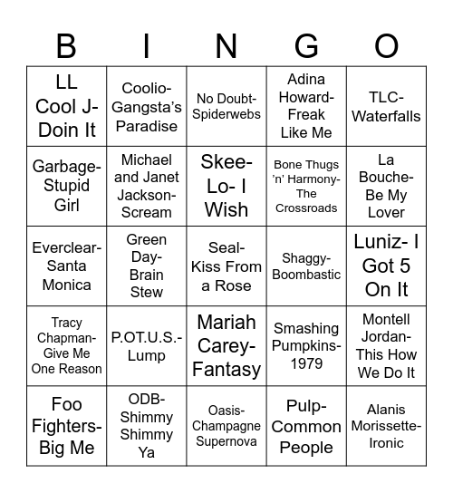 Radio Bingo Class of 1995 Bingo Card