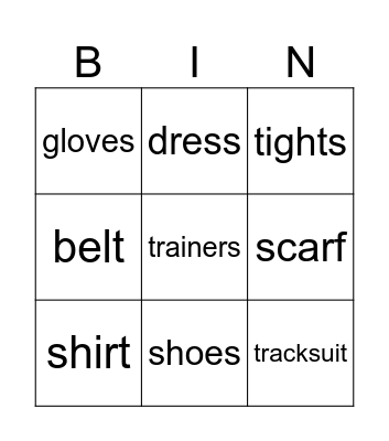 Clothes (IE3 U2) Bingo Card