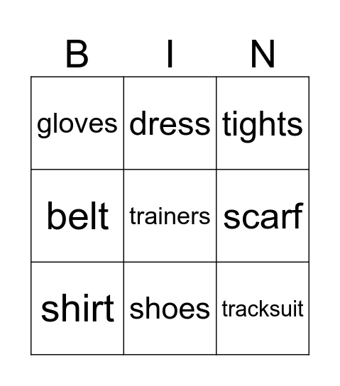 Clothes (IE3 U2) Bingo Card