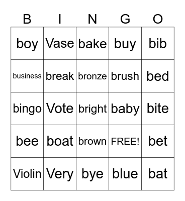 Words that start with B / V Bingo Card