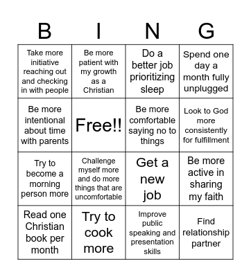 2025 New Years Resolution Bingo Card