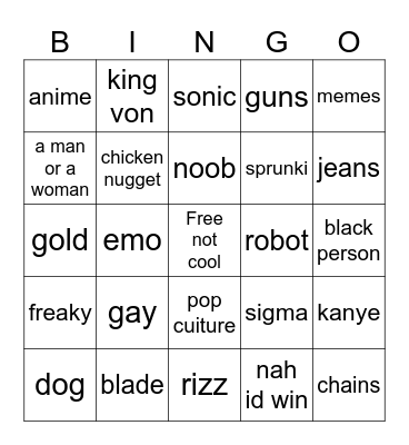 roblox Bingo Card