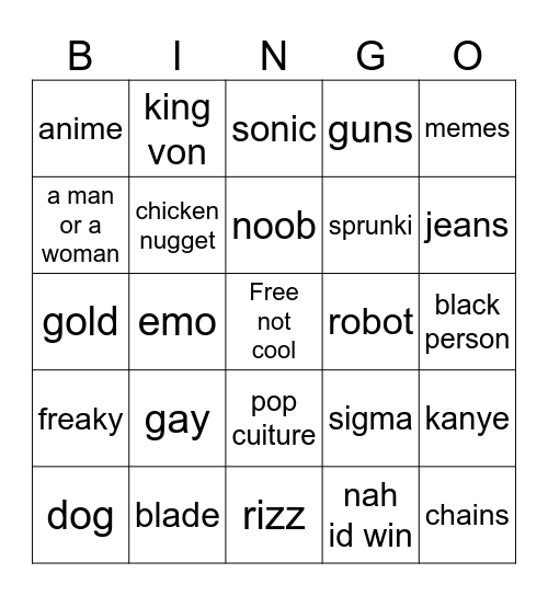 roblox Bingo Card