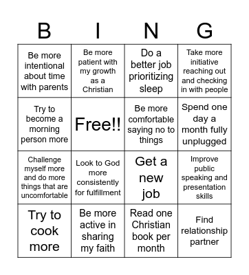 2025 New Years Resolution Bingo Card