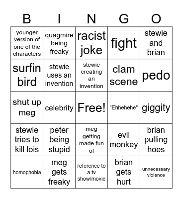 family guy bingo Card