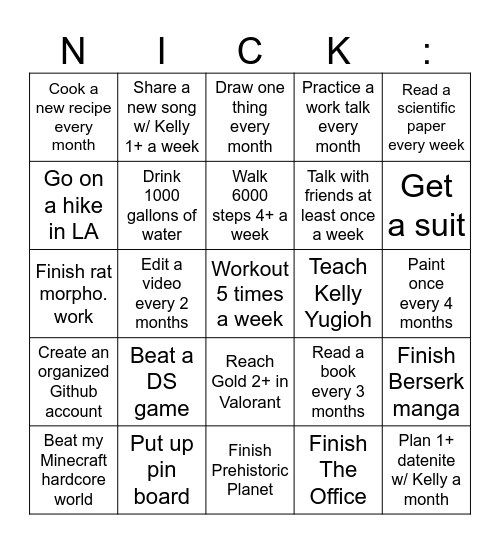 2025 BINGO GOALS Bingo Card