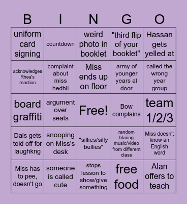 french lesson bingo Card