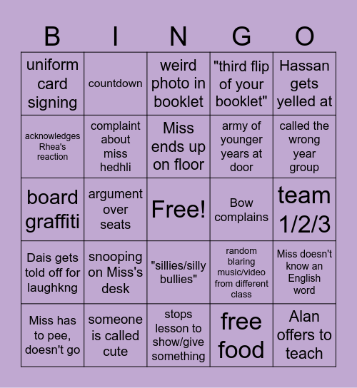 french lesson bingo Card