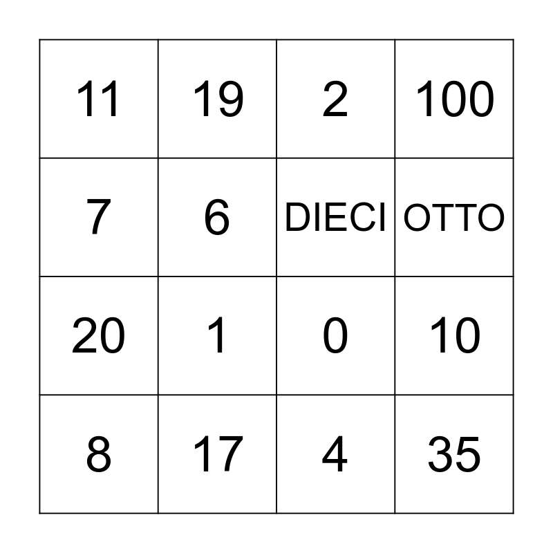 TOMBOLA CL 1/BIS Bingo Card