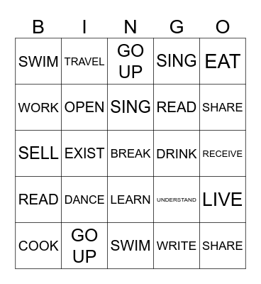 Verbs in English Bingo Card