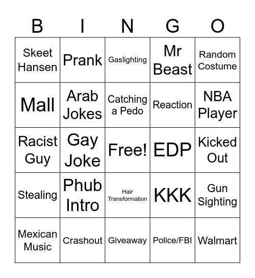 Jideon Bingo Card
