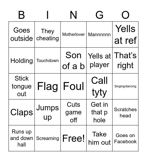 Dad’s football bingo card Bingo Card