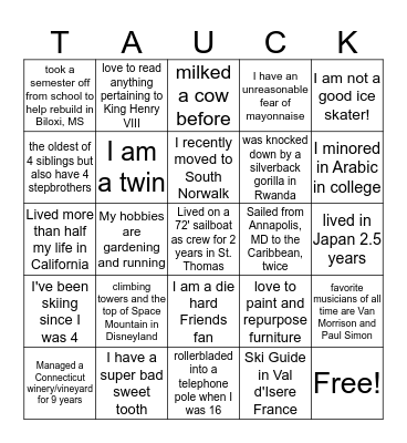 Tauck Bingo Card