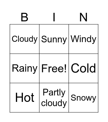 Weather Bingo Card