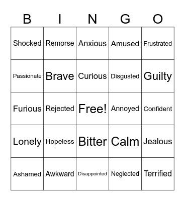 Feelings Bingo Card