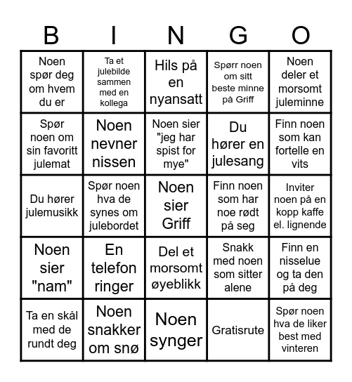 Griff Julebingo Card