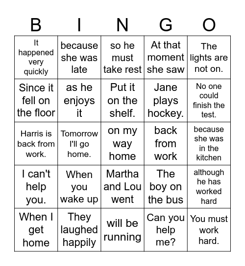 Clauses Bingo Card