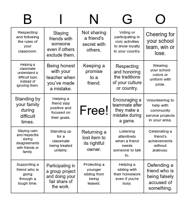 Loyalty Bingo Card
