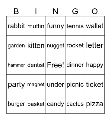 Prime's Vocab Bingo Card