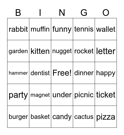 Prime's Vocab Bingo Card