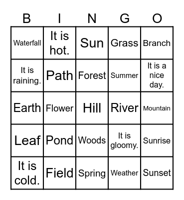 Weather and the Natural World Bingo Card
