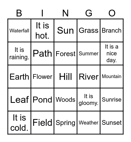Weather and the Natural World Bingo Card