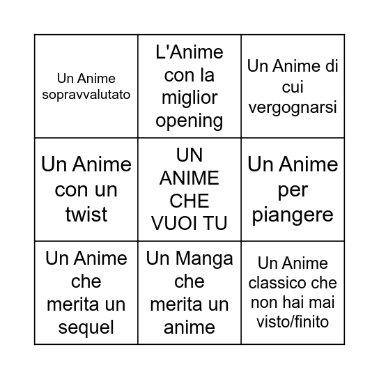 PRESENTATION ANIME NIGHT Bingo Card