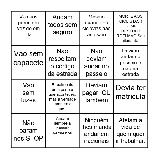 Afinal a culpa é do ciclista - BINGO Card