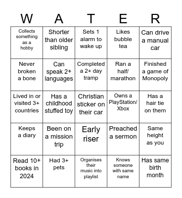 SNZ Big Camp Bingo Card
