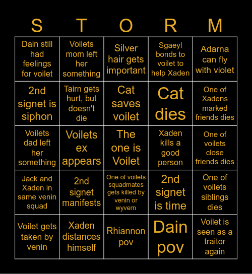 O N Y X Bingo Card
