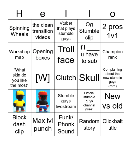 Stumble guys shorts Bingo Card