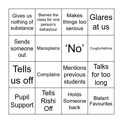 Drama Bingo Card