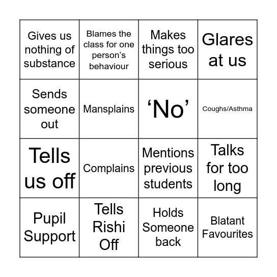 Drama Bingo Card