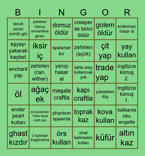 MINECRAFT  CİNNET Bingo Card
