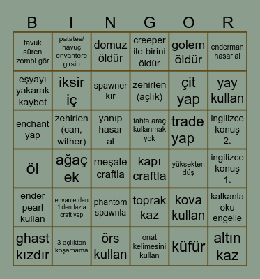 MINECRAFT  CİNNET Bingo Card