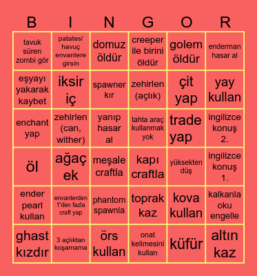 MINECRAFT  CİNNET Bingo Card