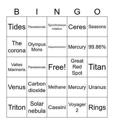 Space Project Bingo Card