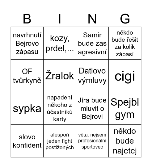 Clash 11 Bingo Card