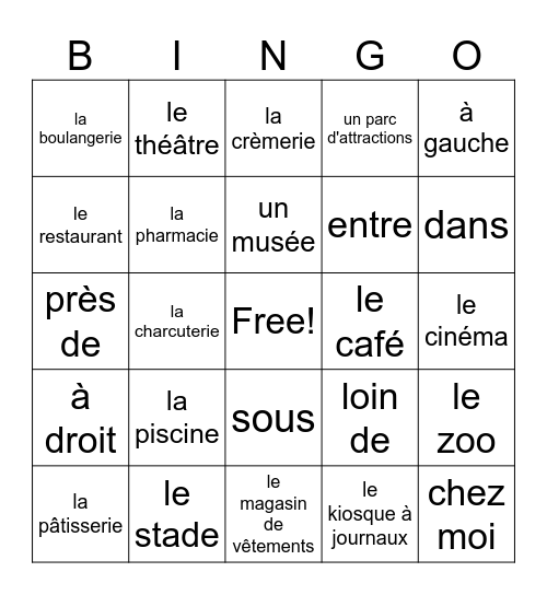 French 2 Entre Cultures 2 Ch. 4 Rappelle-toi Vocab. Bingo Card