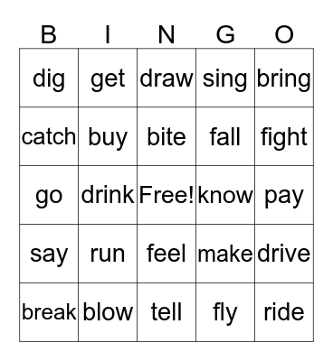 Irregular Verbs Bingo Card