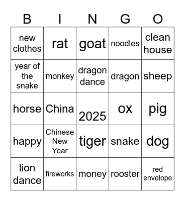 Chinese New Year Bingo Card