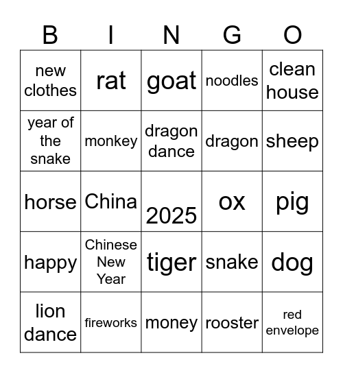 Chinese New Year Bingo Card