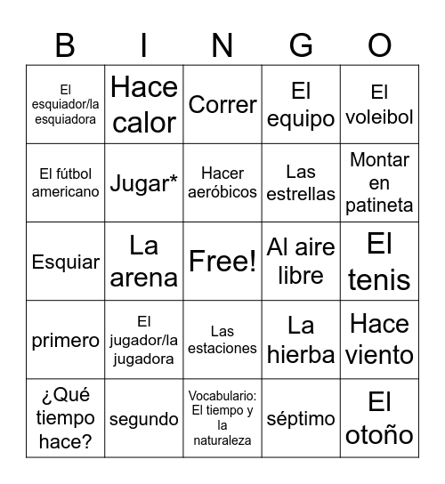Naturaleza y tiempo Bingo Card