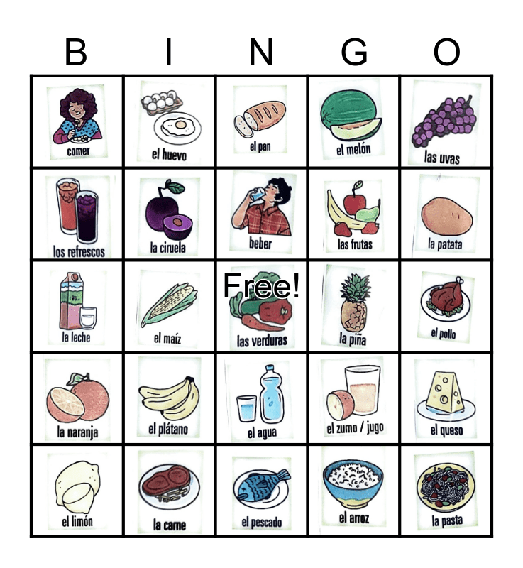 Comida en Español Bingo Card