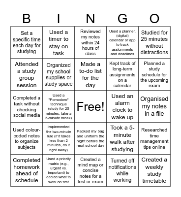 CRP: Time Management BINGO Card