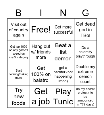 2025 Goals Bingo Card