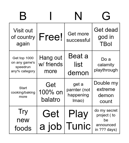 2025 Goals Bingo Card
