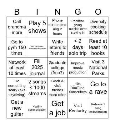 2025 Resolutions Bingo Card