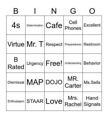 Reve Prep School Culture Bingo Card