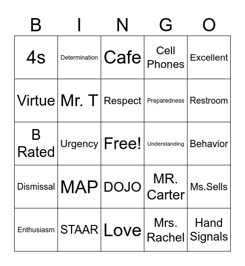 Reve Prep School Culture Bingo Card